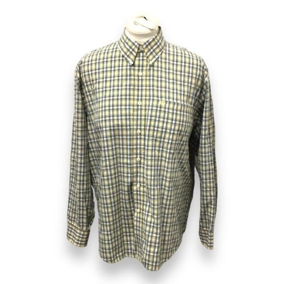 Izod Mens Large Yellow & Blue Plaid Long Sleeve Button-Up Shirt - Picture 1 of 10